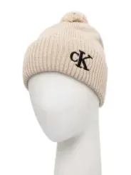 Off-weiße Calvin Klein Strickmütze mit Bommel