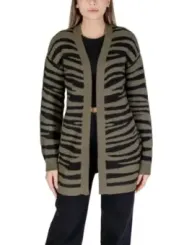 Gestrickter olivgrüner Streifen-Cardigan Jacqueline De Yong
