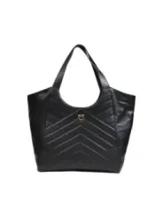 Schwarze Pinko Leder Chevron Tragetasche