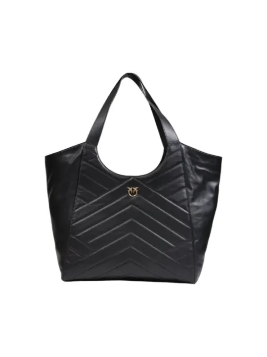 Schwarze Pinko Leder Chevron Tragetasche