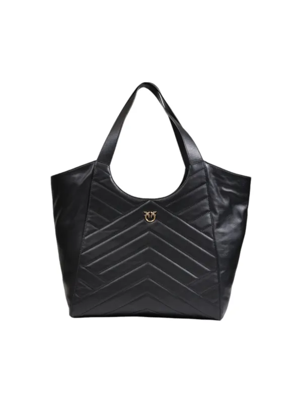 Schwarze Pinko Leder Chevron Tragetasche Schwarze Pinko Leder Chevron Tragetasche