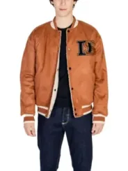 Beige Lederjacke mit Logo-Details