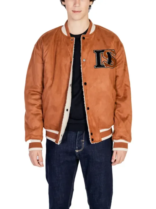 Beige Lederjacke mit Logo-Details