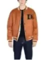 Beige Lederjacke mit Logo-Details