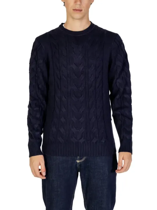Marineblauer Kabelstrick-Pullover