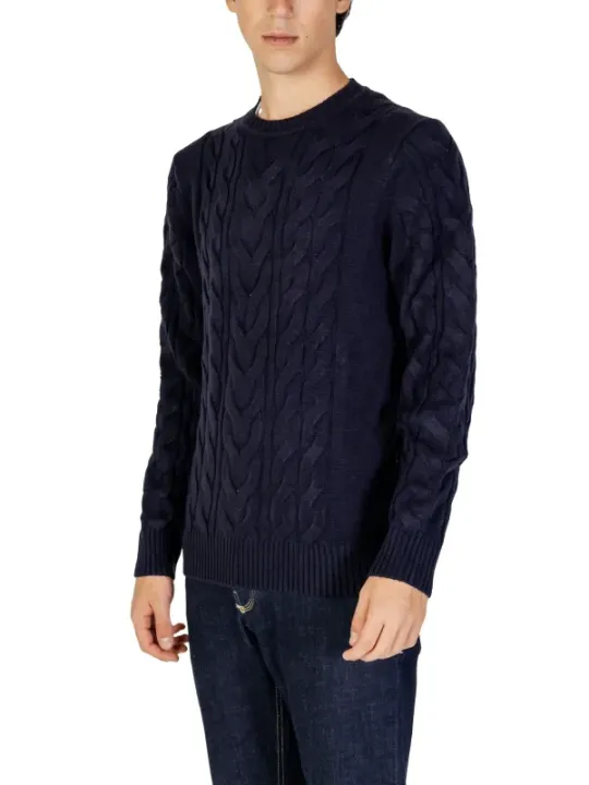 Dunkelblauer Kaschmir Kabelstrick Pullover