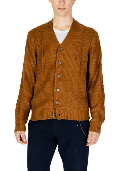 Kamel V-Ausschnitt Strickjacke lässig gestylt