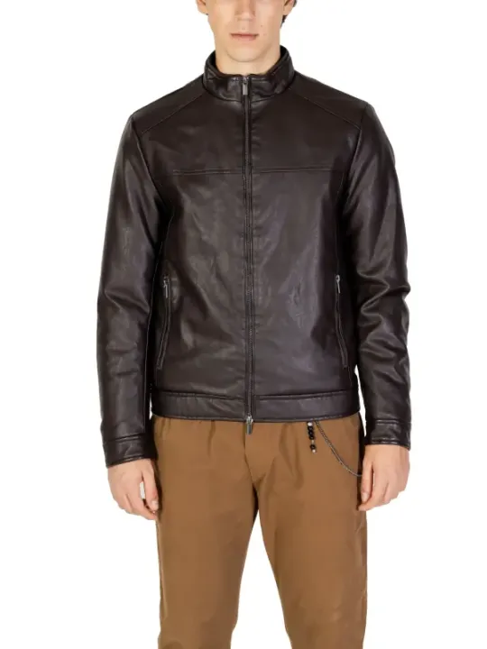 Dunkelbraune Lederjacke schlanker Schnitt