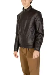 Dunkle braune Herrenlederjacke mit Reißverschluss