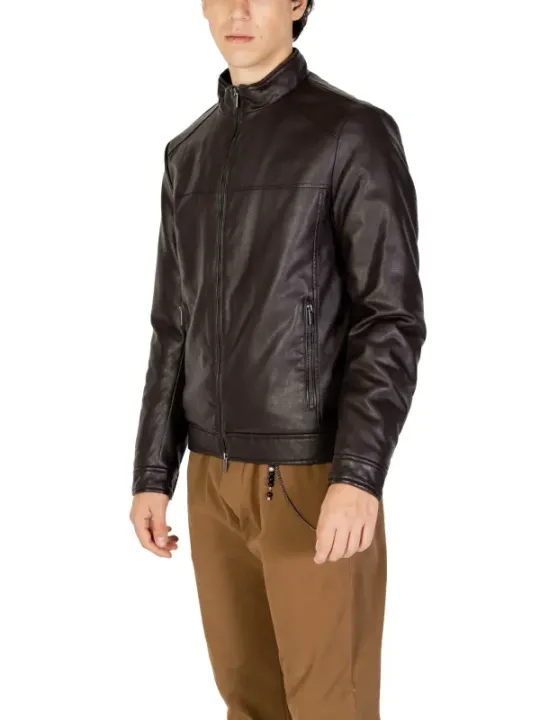 Dunkle braune Herrenlederjacke mit Reißverschluss