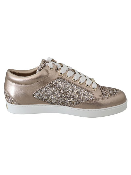New in günstig Kaufen-Ballet Pink Glitter Leather Sneakers. Ballet Pink Glitter Leather Sneakers <![CDATA[Step into luxury with these head-turning Jimmy Choo Ballet Pink ‘Miami ogml’ Leather Sneakers. These authentic sneakers come brand new with tags, a protective dustbag,