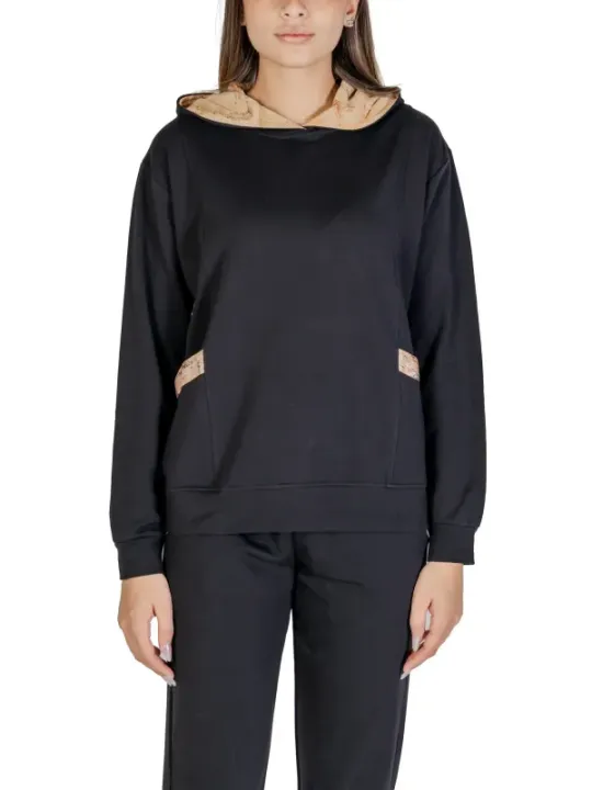 Schwarzer Kapuzenpullover mit Beige-Futter