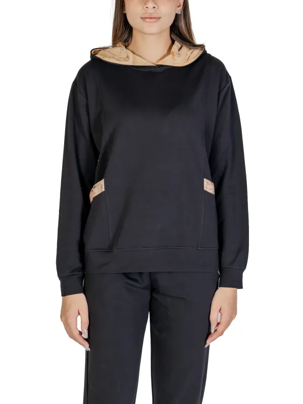 Schwarzer Kapuzenpullover mit Beige-Futter Schwarzer Kapuzenpullover mit Beige-Futter
