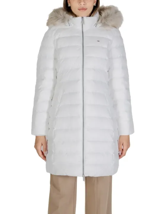 Weiße Daunenjacke mit Pelzrand