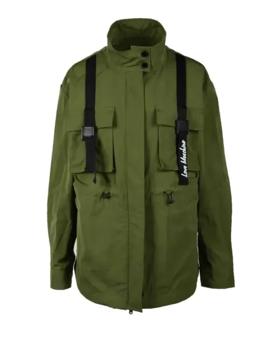 Grüne Love Moschino Kapuzenjacke mit Riemen
