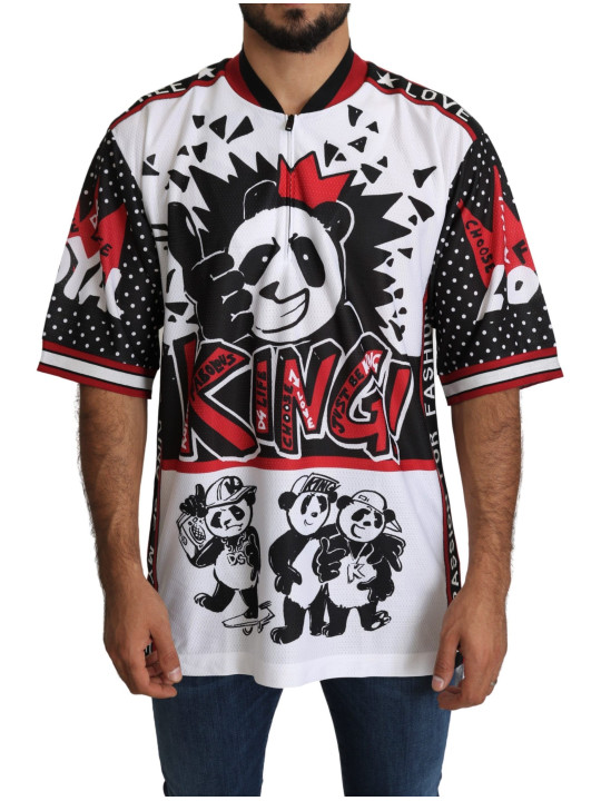 per chi günstig Kaufen-Chic White King Panda Print Zipper Collar Tee. Chic White King Panda Print Zipper Collar Tee <![CDATA[Indulge in the ultimate blend of luxury and contemporary style with this exquisite Dolce & Gabbana white T-shirt. Adorned with a vibrant King Panda print