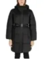 Schwarzer, langer, gesteppter Wintermantel Damen