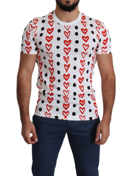Love at günstig Kaufen-Chic White Cotton Tee with Heart Print. Chic White Cotton Tee with Heart Print <![CDATA[Embrace love with every wear of this pristine Dolce & Gabbana white t-shirt, adorned with a charming hearts print for an infusion of romantic style. Crafted in Italy, 