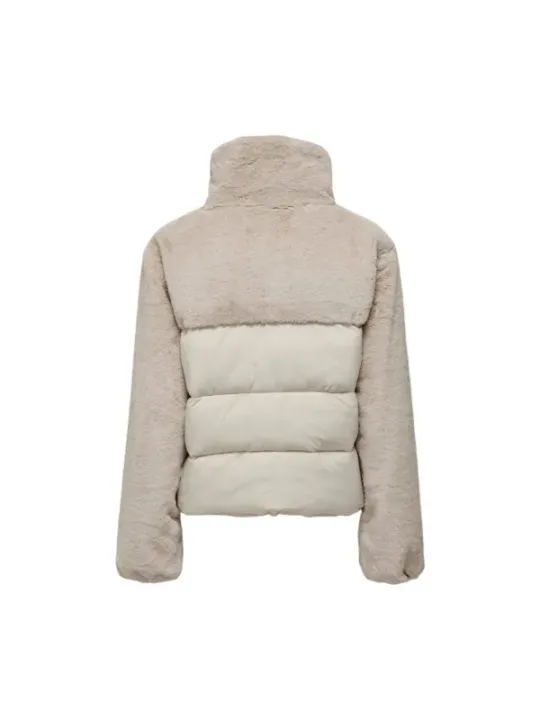 Tan gefütterte Pufferjacke aus Kunstfell