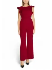 Burgunderfarbener ärmelloser Jumpsuit mit weitem Bein