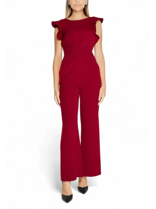 Burgunderfarbener ärmelloser Jumpsuit mit weitem Bein