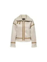 Cremefarbene Kunstleder- und Teddyjacke Only