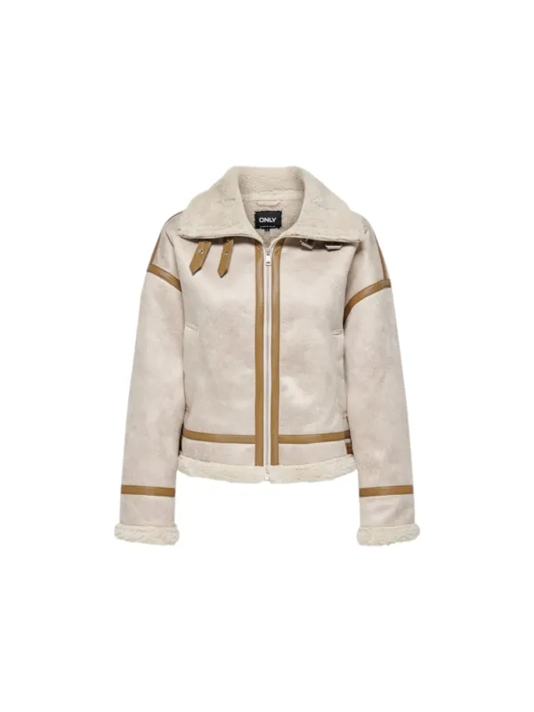 Cremefarbene Kunstleder- und Teddyjacke Only Cremefarbene Kunstleder- und Teddyjacke Only