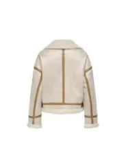 Tan-Leder-Sherpa-Kragenjacke