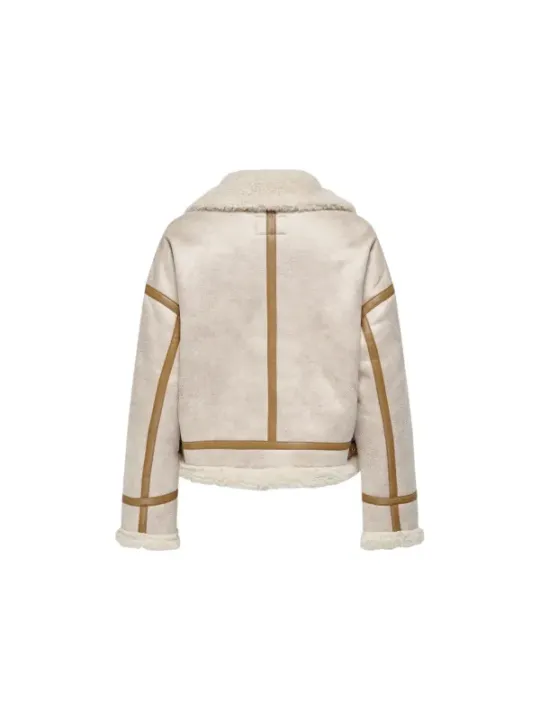 Tan-Leder-Sherpa-Kragenjacke