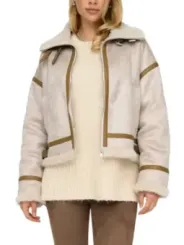 Cremefarbene Kunstfell Bikerjacke Only 477525