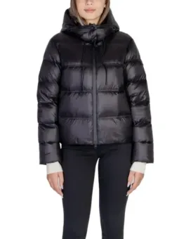 Schwarze Daunenjacke mit Kapuze