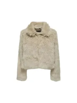 Cremefarbenes Kunstfellmantel mit Reißverschluss