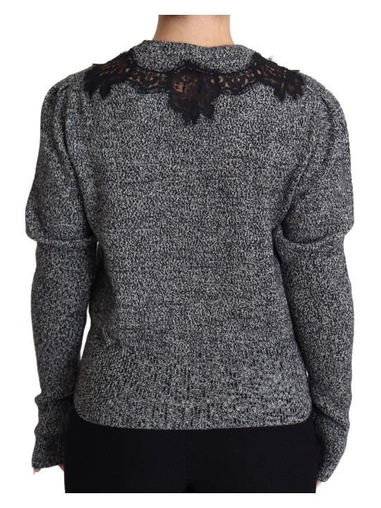 Sweaters Elegant Grey Cashmere Lace-Trim Sweater 1.240,00 € 8059226649601 | Planet-Deluxe