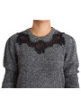 Sweaters Elegant Grey Cashmere Lace-Trim Sweater 1.240,00 € 8059226649601 | Planet-Deluxe