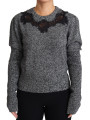 Sweaters Elegant Grey Cashmere Lace-Trim Sweater 1.240,00 € 8059226649601 | Planet-Deluxe