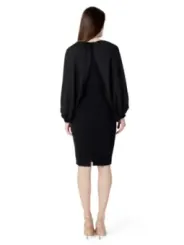 Schwarzes, tailliertes Kleid mit V-Ausschnitt