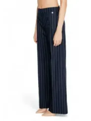 Schwarze Pinstripe-weite Bein Hose