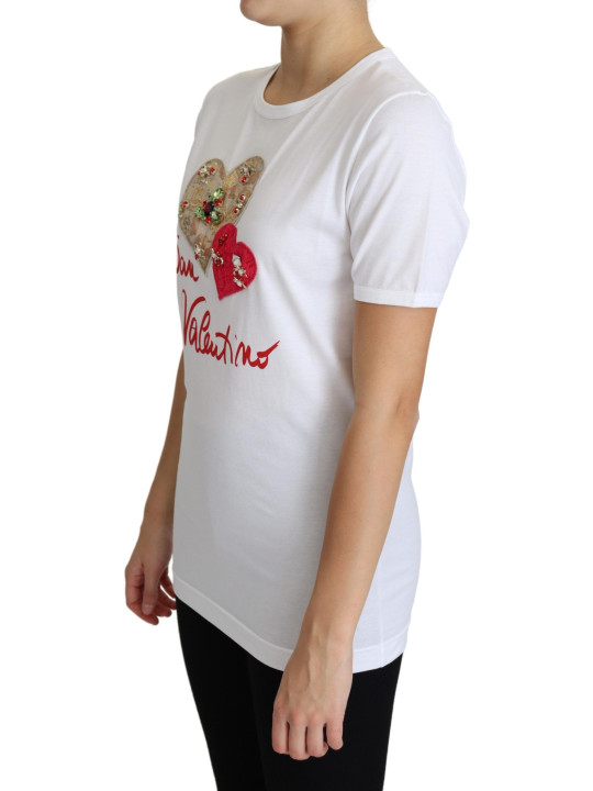 Tops & T-Shirts Crystal-Embellished White Cotton Tee 710,00 € 8056305183889 | Planet-Deluxe