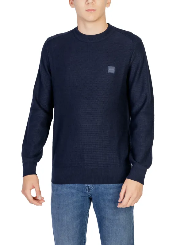 Dunkelblauer Boss Strickpullover mit Logo Dunkelblauer Boss Strickpullover mit Logo