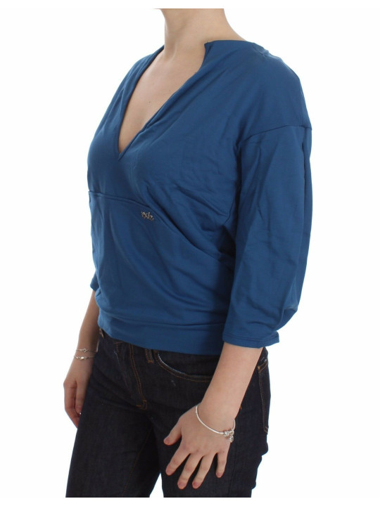 Tops & T-Shirts Elegant Deep V-Neck Sweater in Blue 200,00 € 8033752304081 | Planet-Deluxe