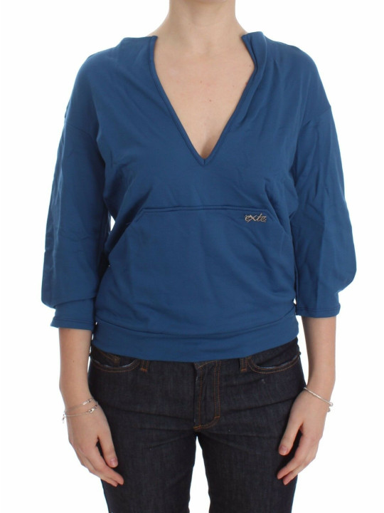 Tops & T-Shirts Elegant Deep V-Neck Sweater in Blue 200,00 € 8033752304081 | Planet-Deluxe