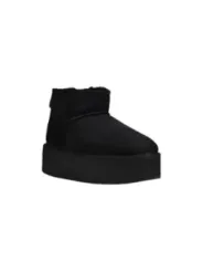 Schwarze Schafhaut-Stiefel mit Plateau