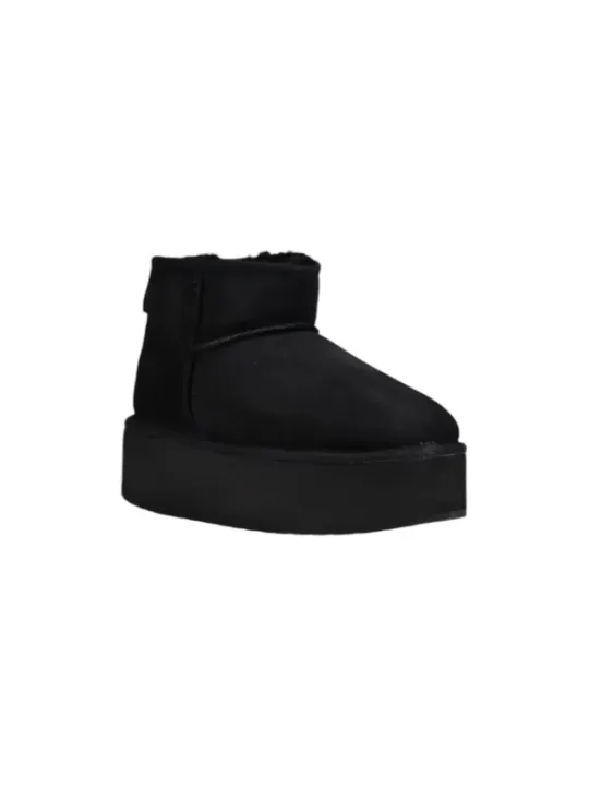 Schwarze Schafhaut-Stiefel mit Plateau