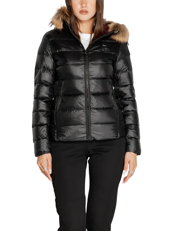 Schwarze Daunenjacke mit Fellkapuze