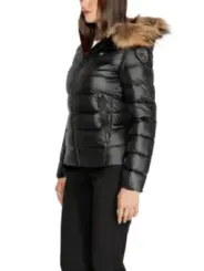 Schwarze Damen Pufferjacke mit Pelz