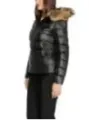Schwarze Damen Pufferjacke mit Pelz