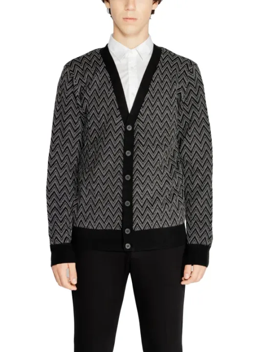 Schwarze weiße Zickzack-Strickjacke