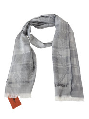 Scarves Chic Unisex Gray Wool Scarf with Logo Embroidery 310,00 € 8058301883473 | Planet-Deluxe