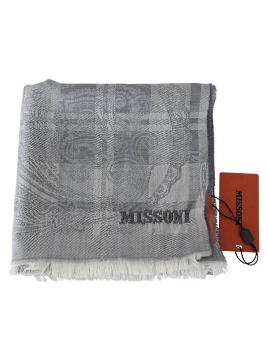 Scarves Chic Unisex Gray Wool Scarf with Logo Embroidery 310,00 € 8058301883473 | Planet-Deluxe