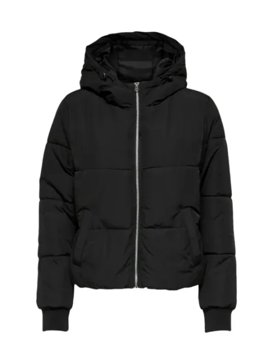 Schwarze gesteppte Winterjacke mit Kapuze